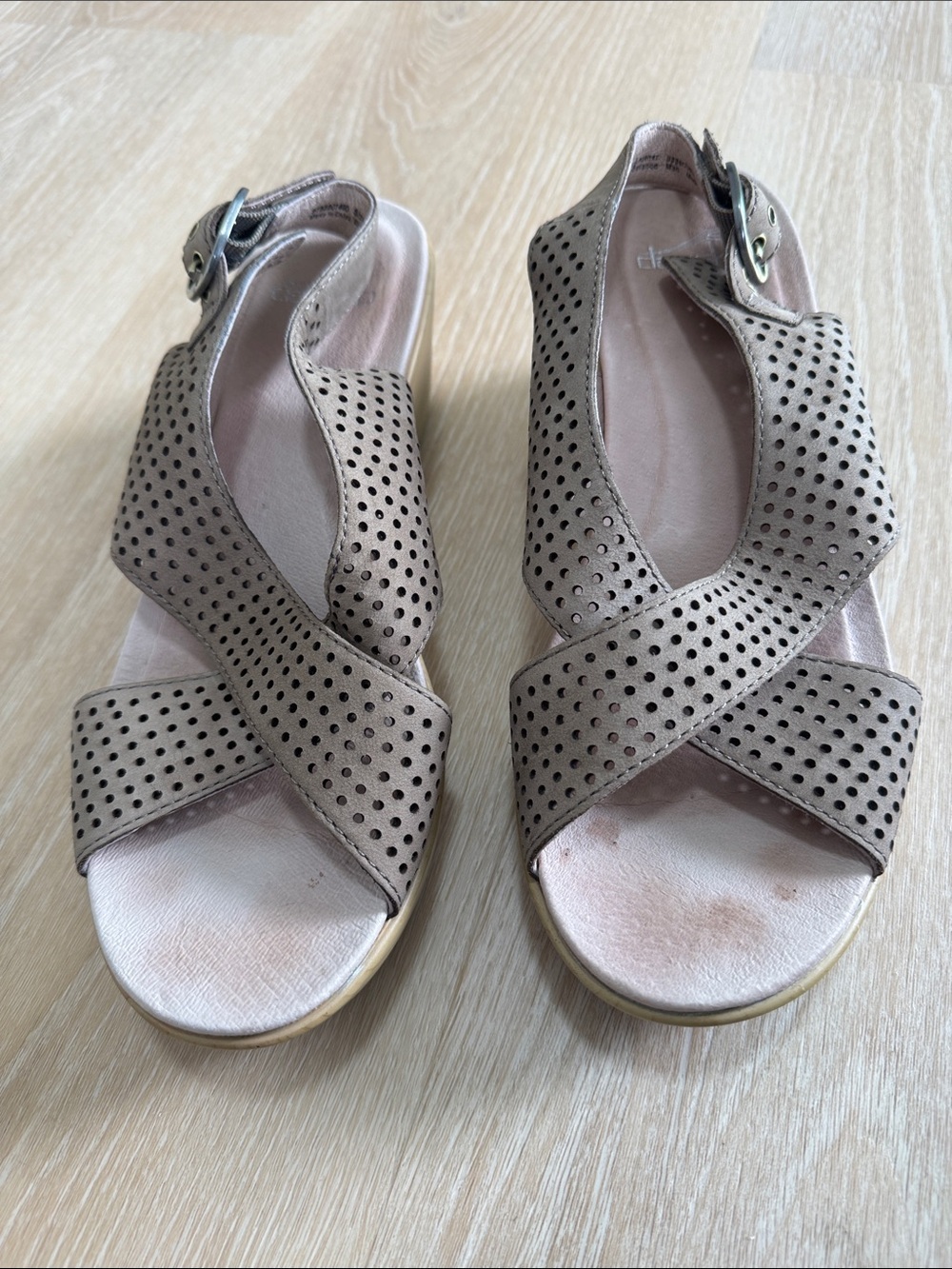 Dansko Taupe Perforated Crisscross Slingback Sandals
